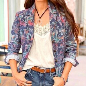 NWT Sundance Blue Matisse Abstract Floral 100% Cotton Blazer Small